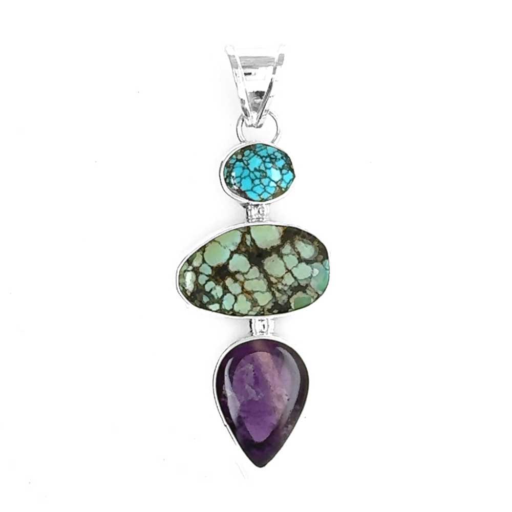 925 Silver Turquoise & Amethyst good Pendant