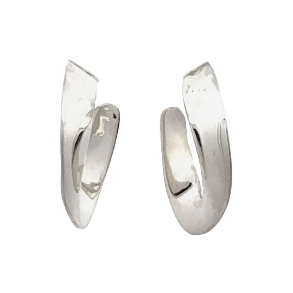 Pair of silver hoop earrings on a white background