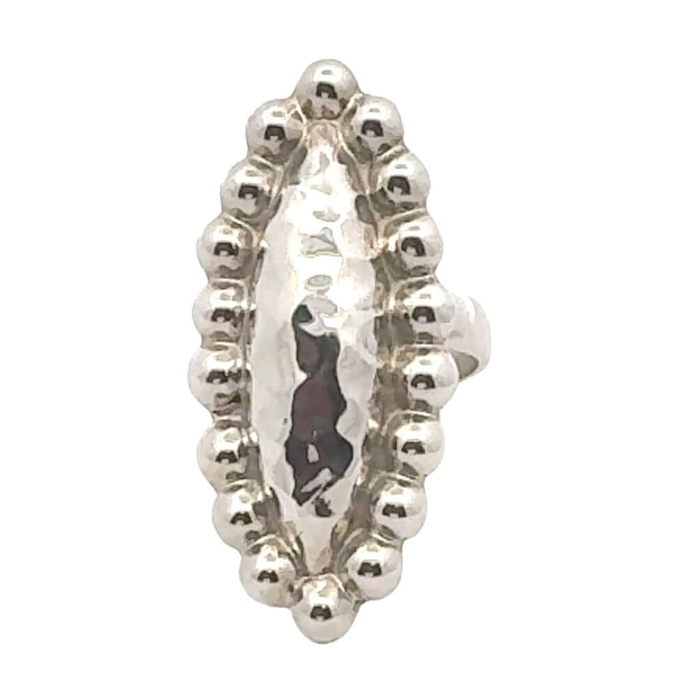 Handmade Long Oval Silver Ring front