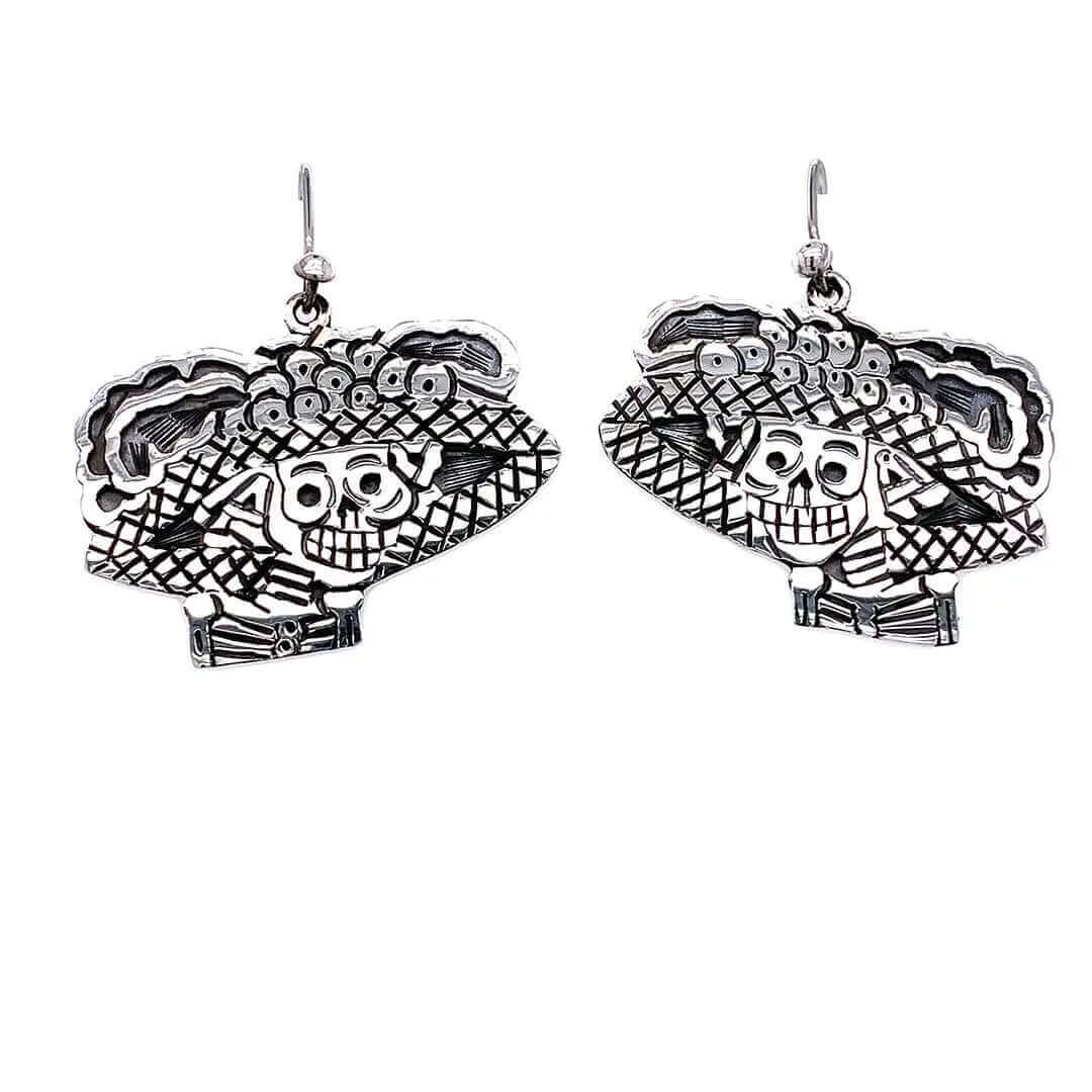 La-Catrina-Silver-Earrings-Front-Nueve-Sterling