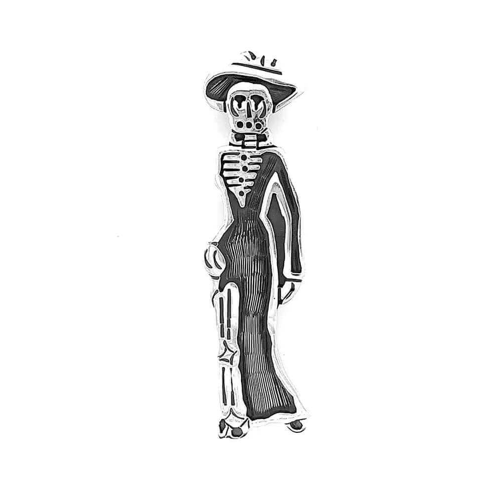 Sexy-Catrina-Silver-Pin-Pendant-front-Nueve-Sterling