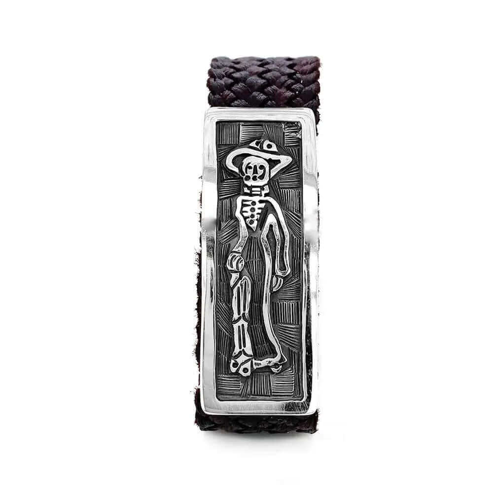Silver-Catrina-Leather-Bracelet-front-Nueve-Sterling