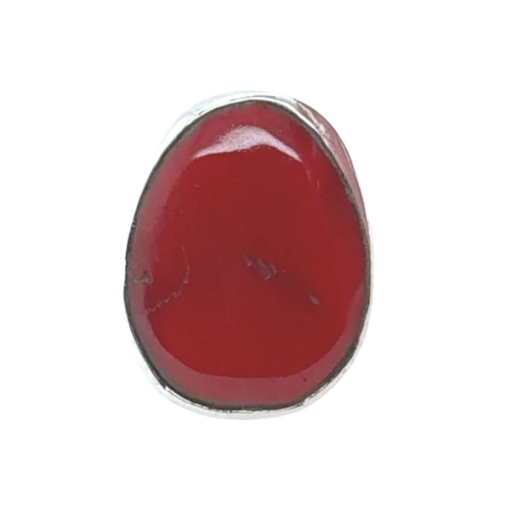 Red coral silver ring on a white background