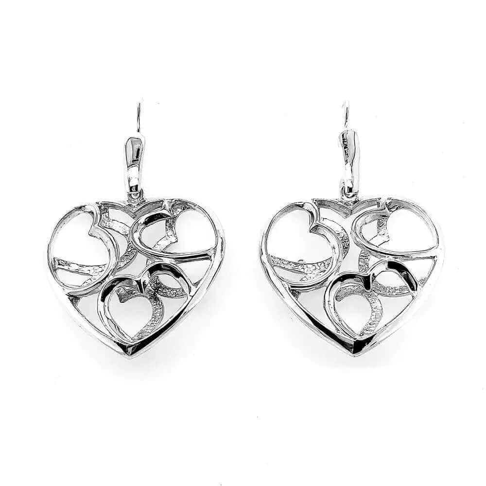 Silver Heart Earrings With A Puffed Openwork Finish - Nueve Sterling