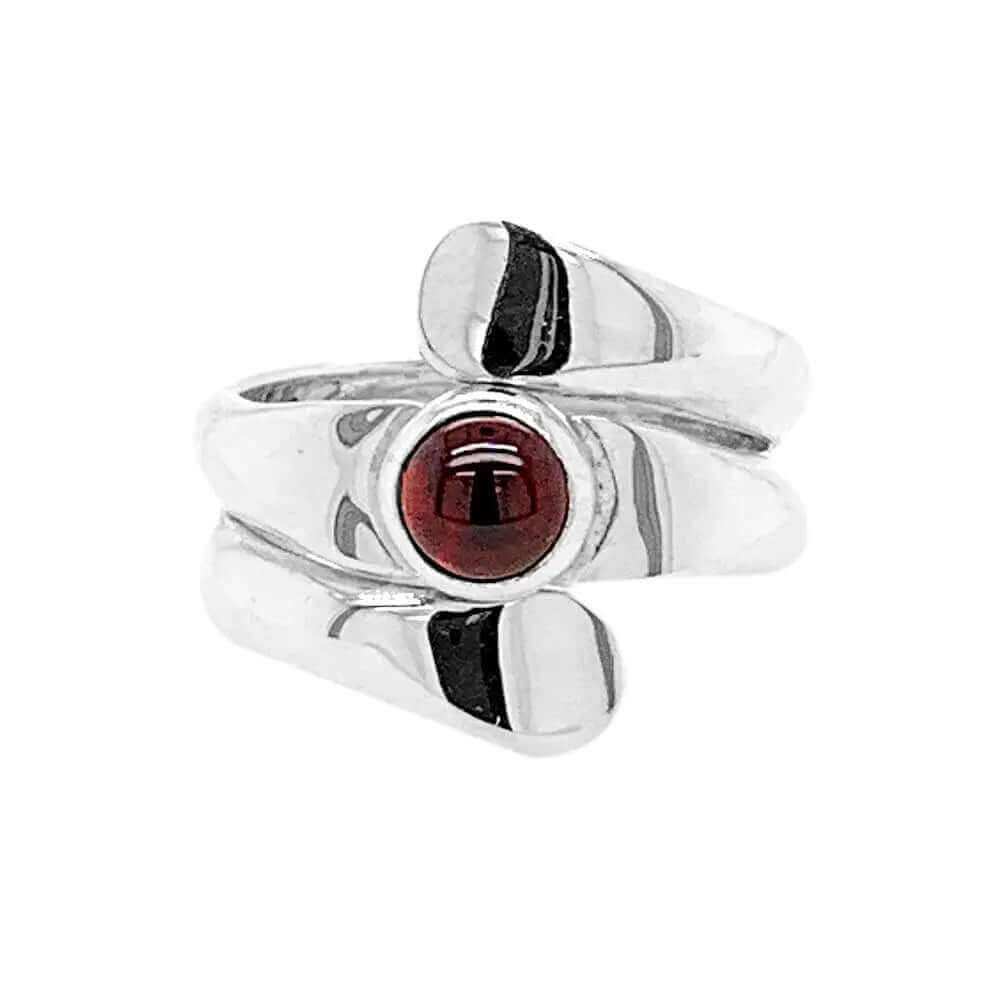 Silver Ring In Spiral With Garnet -Nueve Sterling