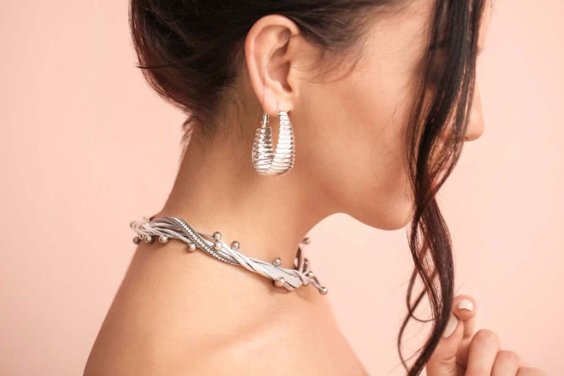 Model wearing Silver Jewelry