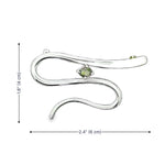 Product dimensions of the green tourmaline silver pendant showing a width of 2.4 inches (6 cm) and a height of 1.6 inches (4 cm).