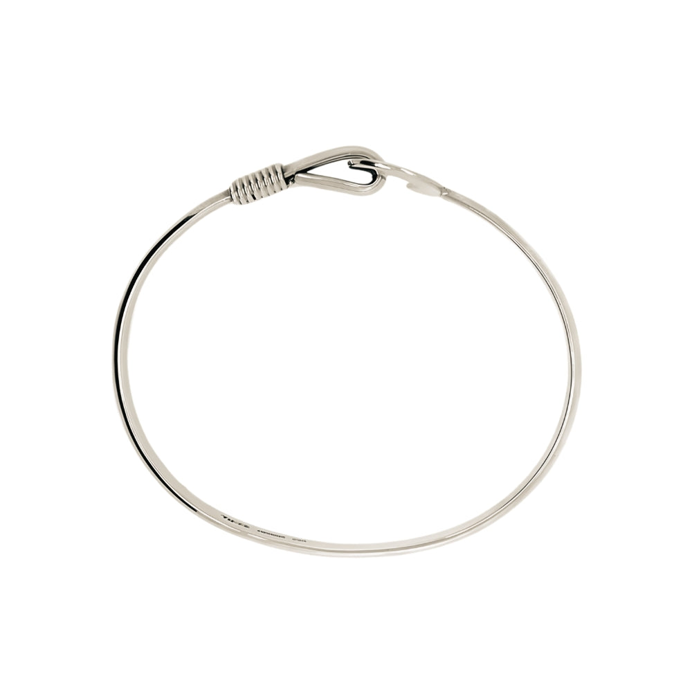 Top view of silver bracelet on a white background