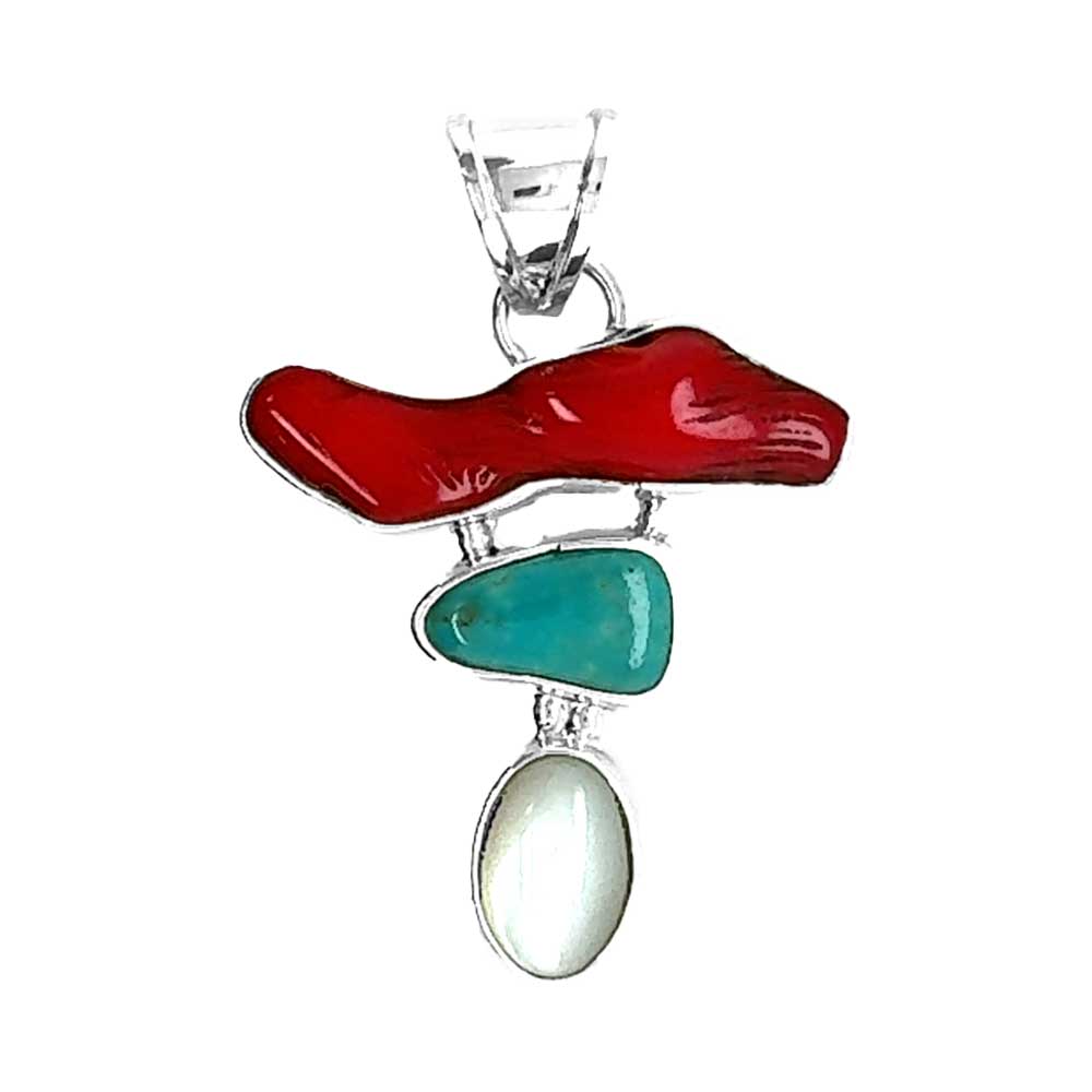 950-Silver-Coral_-Turquoise-and-Mother-of-Pearl-Pendant-front-Nueve-Sterling