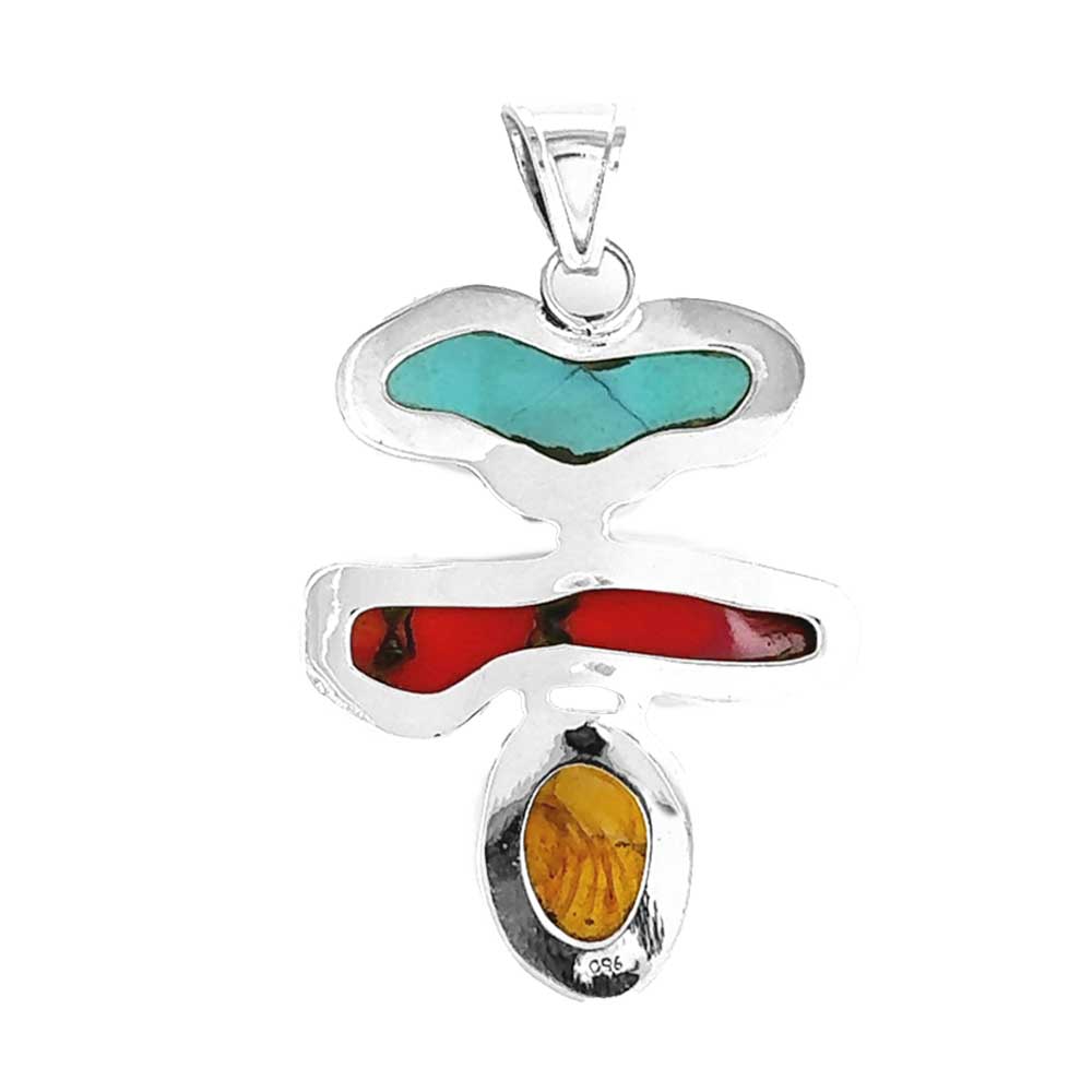 950-Silver-Turquoise-Coral-and-Amber-Large-Pendant-back-2-Nueve-Sterling