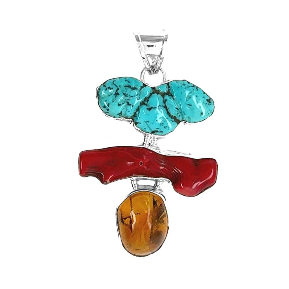 950-Silver-Turquoise-Coral-and-Amber-Large-Pendant-front-Nueve-Sterling