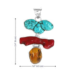 950-Silver-Turquoise-Coral-and-Amber-Large-Pendant-measurements-Nueve-Sterling