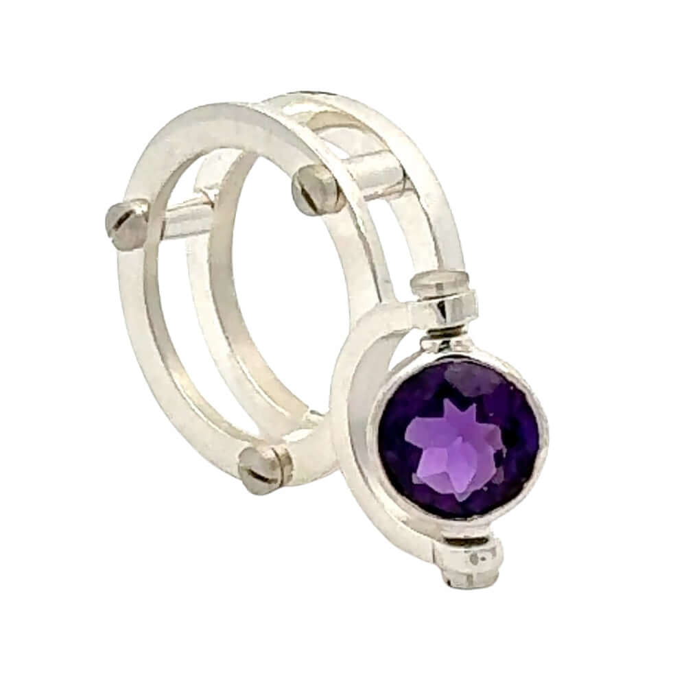 Bague Argent Taxco Ajustable | Grande Taille Avec Améthystes | Création Originale | Figure Huit | Neuf Parfait