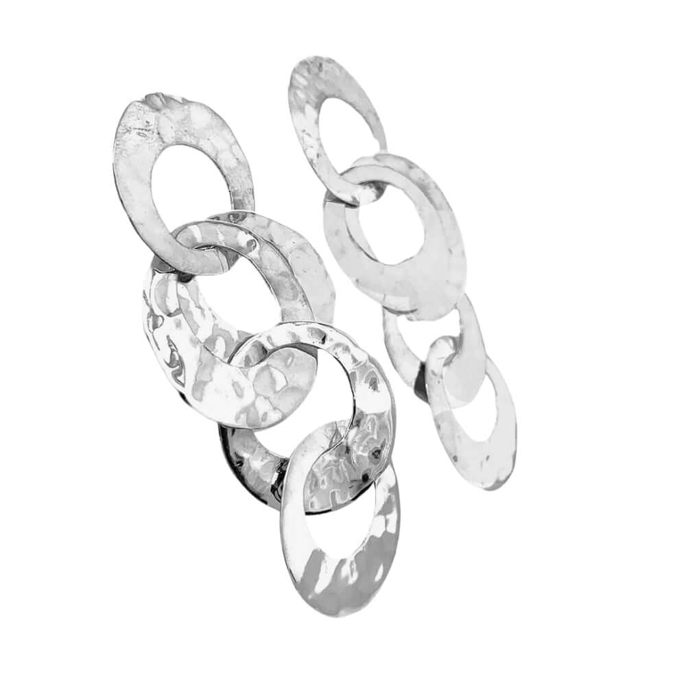 Silver chain-style earring on a white background