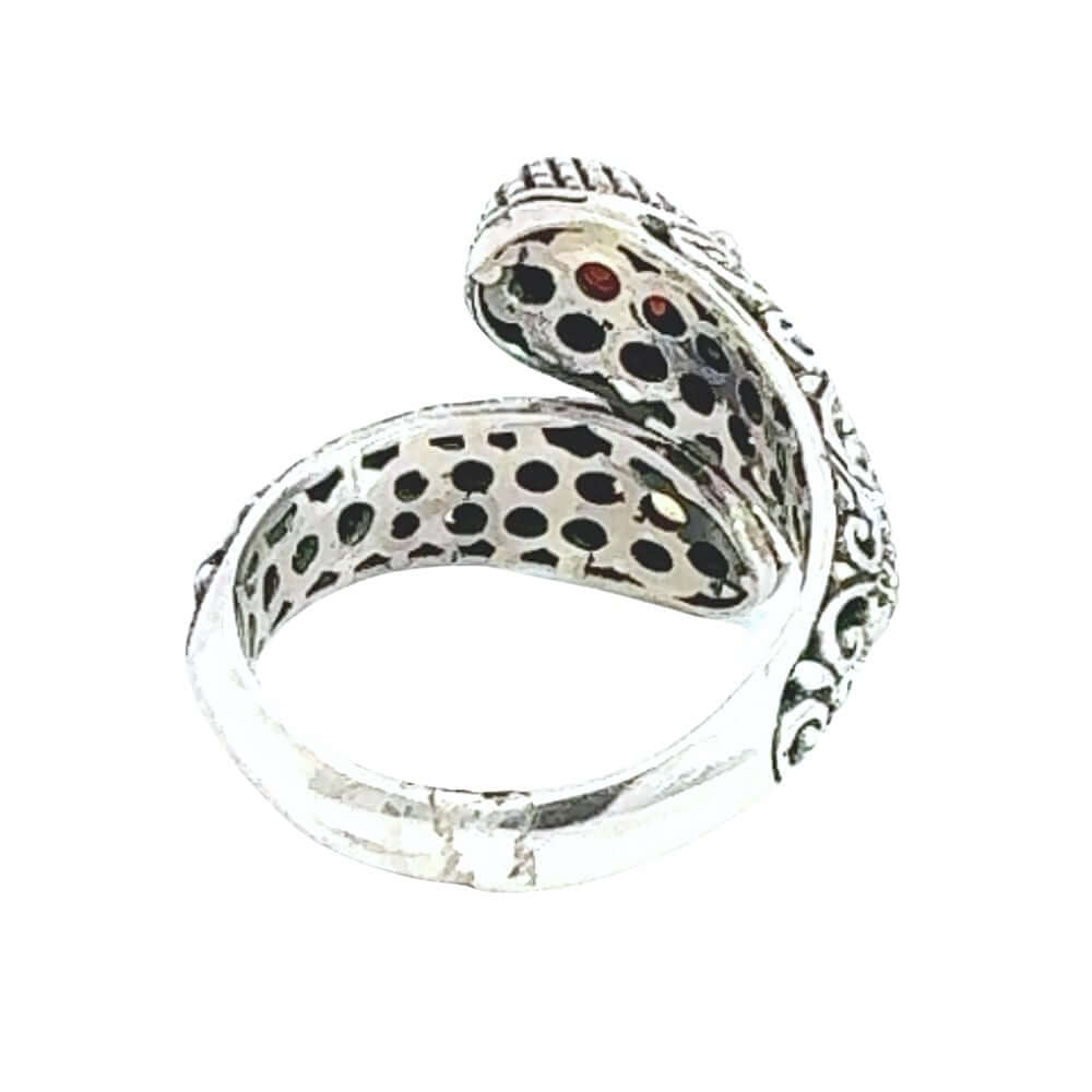 Silver ring from the back on a white background