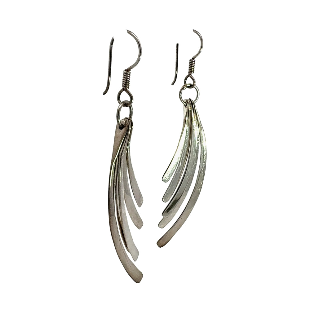 Pair of silver earrings on a white background