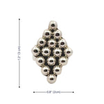 Sterling silver bead ring with measurements on a white background