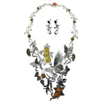 Jewelry set with butterfly-themed necklace and earrings on a white background
