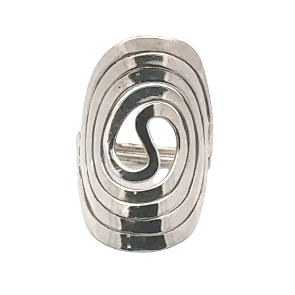 Big Spiral Oval Silver Ring front Nueve Sterling