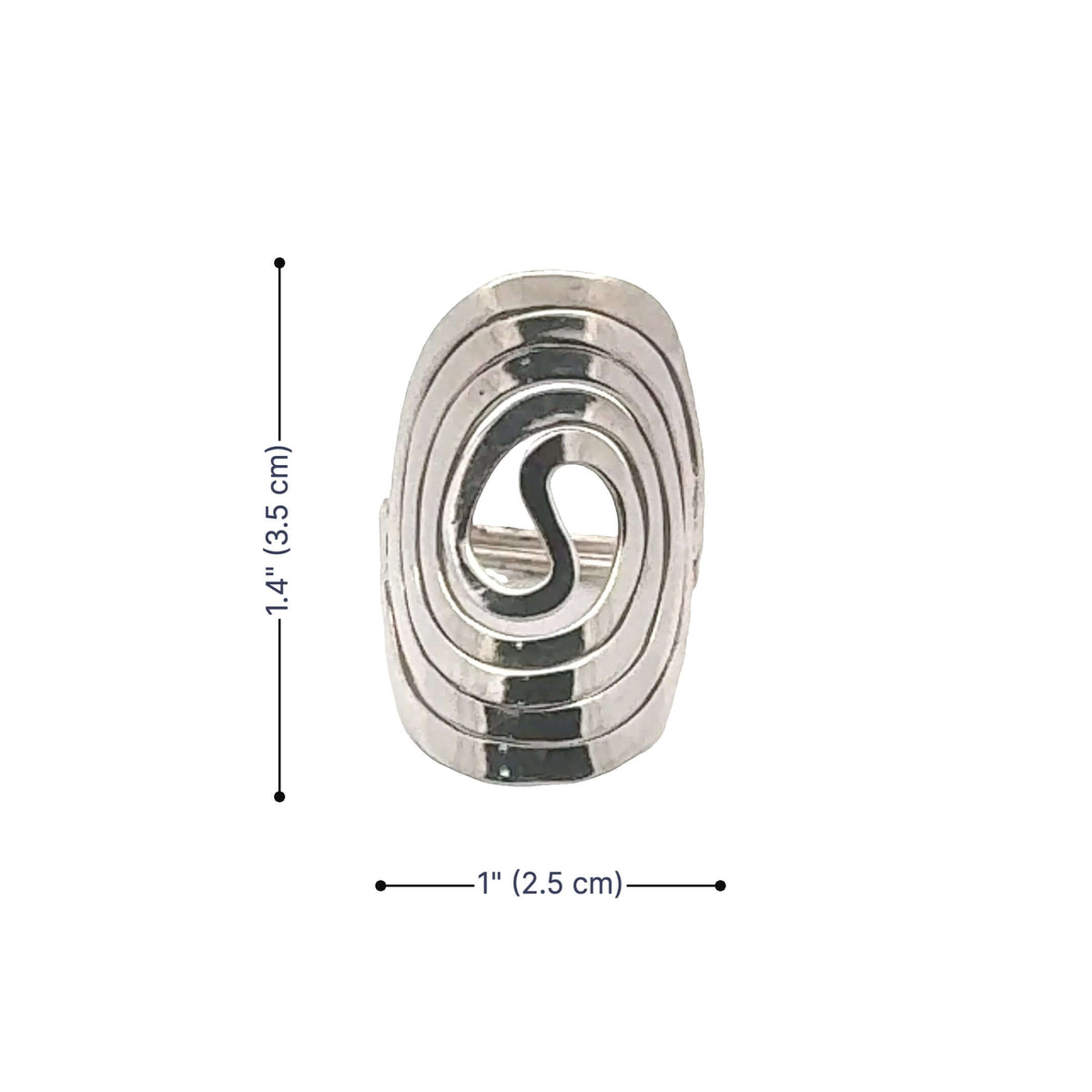 Big Spiral Oval Silver Ring measurements Nueve Sterling