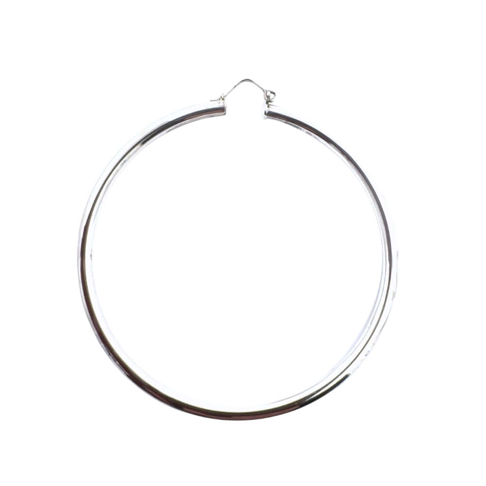8 cm Silver hoop earring on a white background