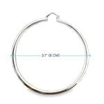 8 cm silver hoop earring with measurement label on a white background