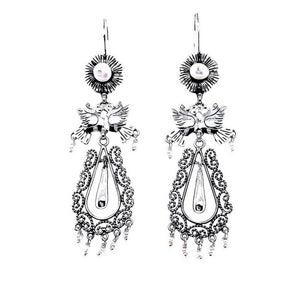 Birds-and-Flower-Filigree-Silver-Earrings-front-Nueve-Sterling