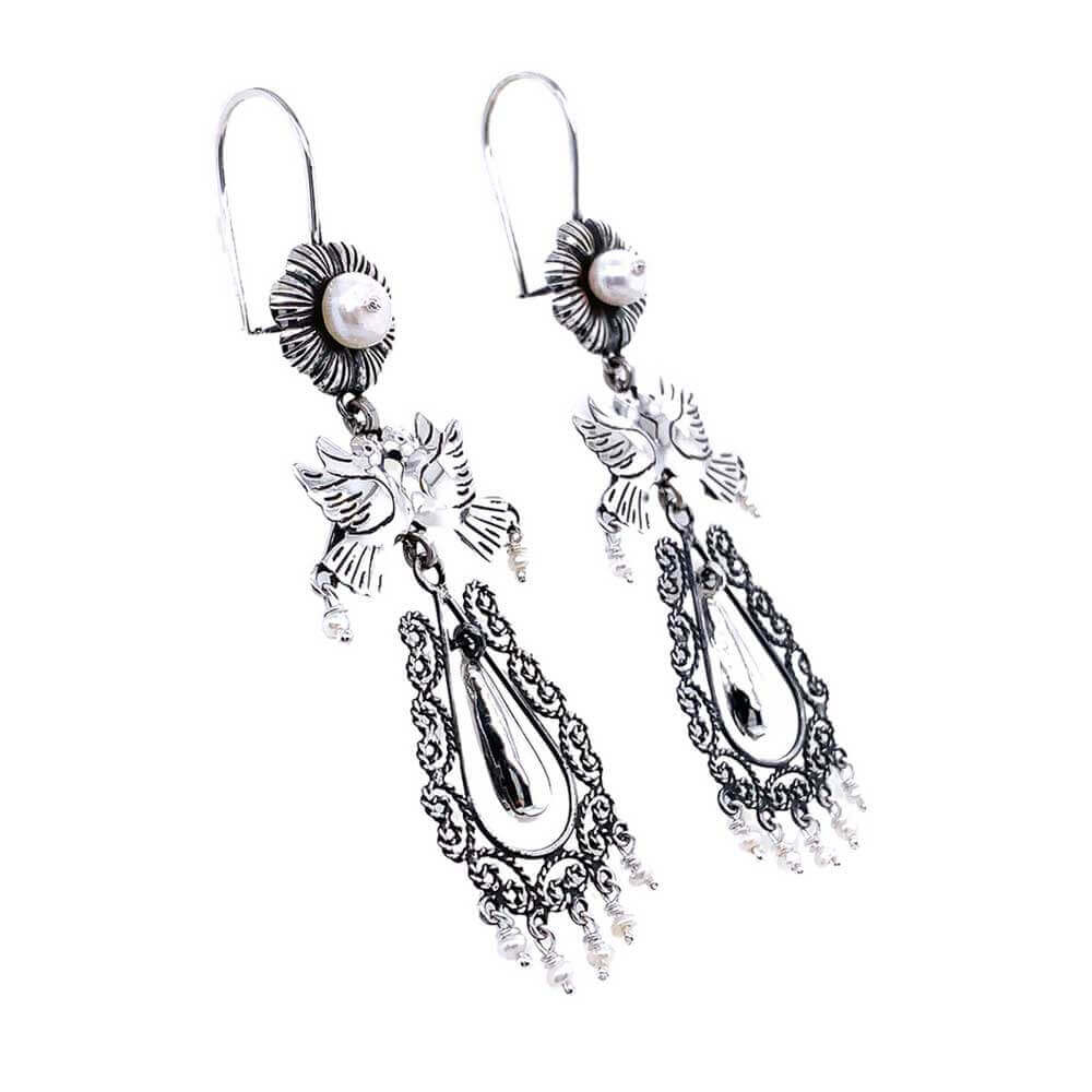 Birds-and-Flower-Filigree-Silver-Earrings-side-Nueve-Sterling