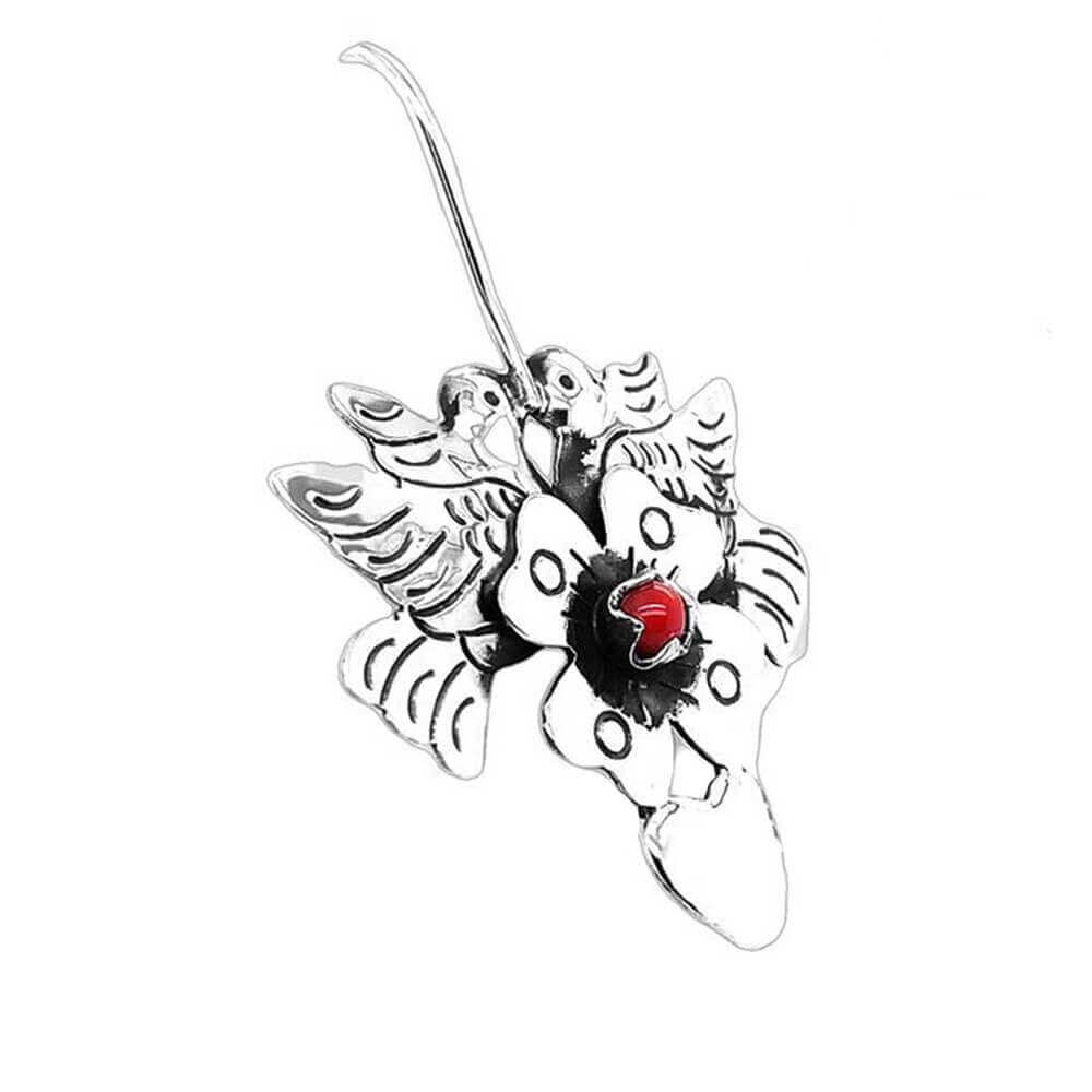Birds-and-Flower-with-Stone-Silver-Earrings-side-Nueve-Sterling