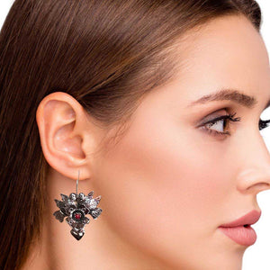 Birds-and-Flower-with-Stone-Silver-Earrings-with-model-Nueve-Sterling