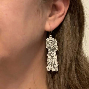 Catrina-with-Dress-Silver-Earrings-with-model-Nueve-Sterling