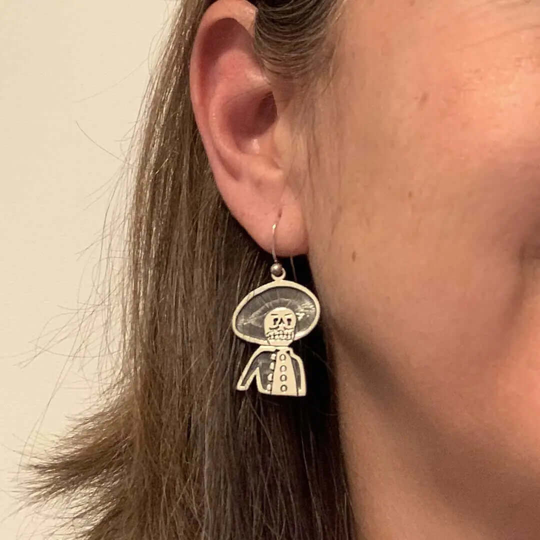 Catrines-Charros-Torso-Silver-Earrings-model-Nueve-Sterling