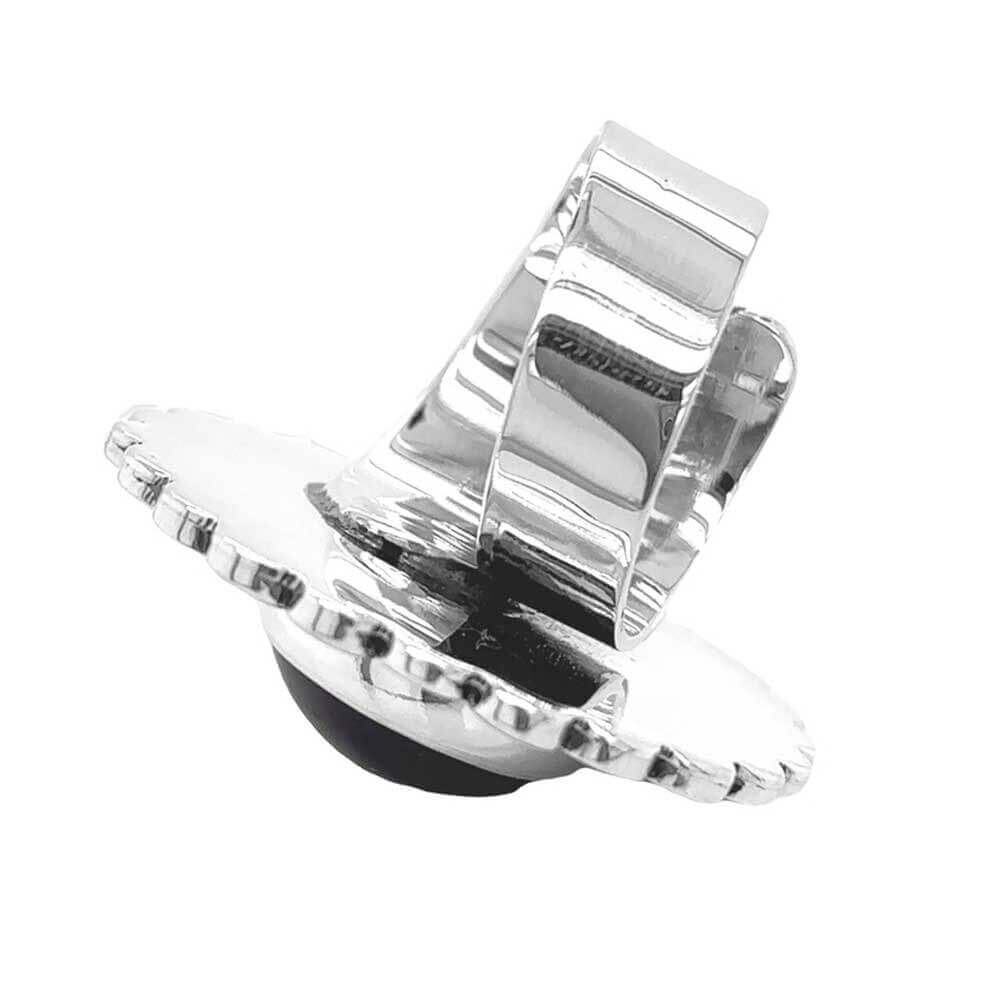 Amethyst with Circles Big Silver Ring flat Nueve Sterling