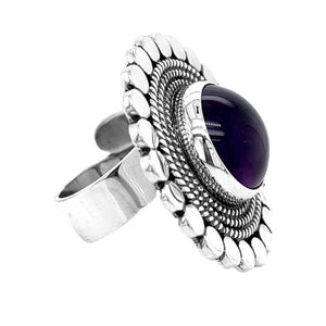 Amethyst with Circles Big Silver Ring side Nueve Sterling