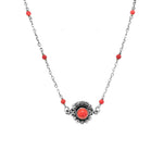 Coral Silver Flower Necklace front Nueve Sterling