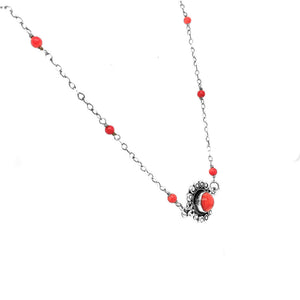 Coral Silver Flower Necklace side Nueve Sterling