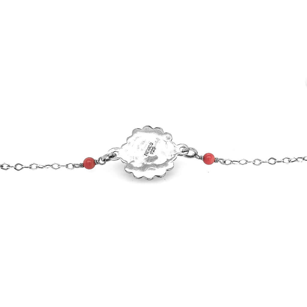 Coral Silver Flower Necklace back Nueve Sterling