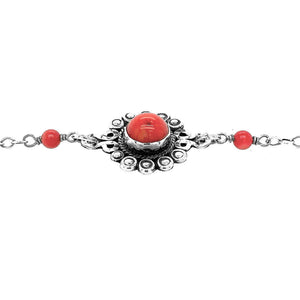 Coral Silver Flower Necklace flat Nueve Sterling