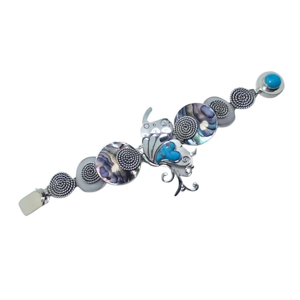 Taxco  950 silver, amethyst, turquoise, abalone and shell bracelet