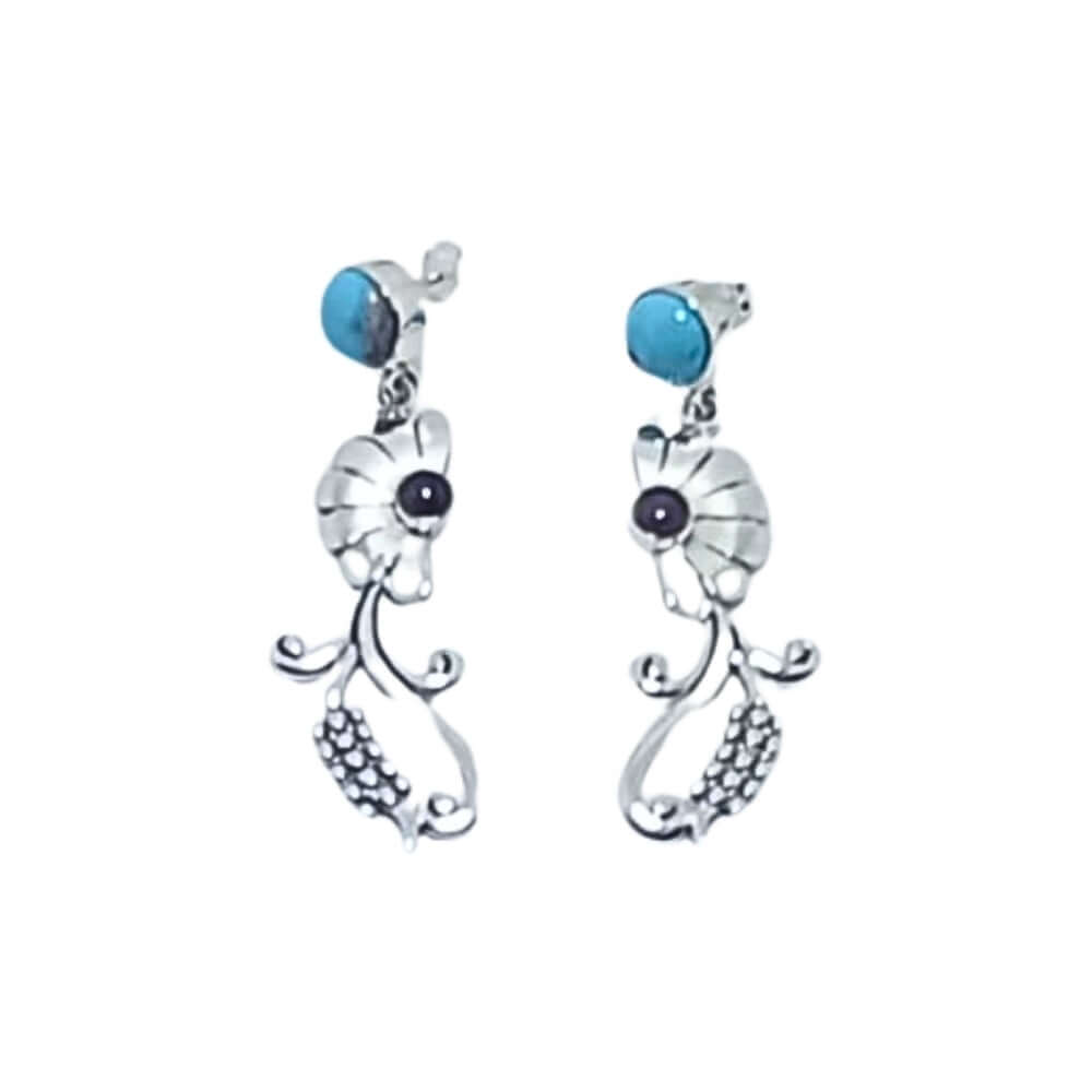 Taxco  950 silver, amethyst, turquoise, abalone and shell earrings