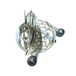 Modern 950 silver ring with pearls back