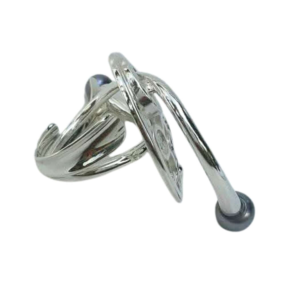 Modern 950 silver ring with pearls side