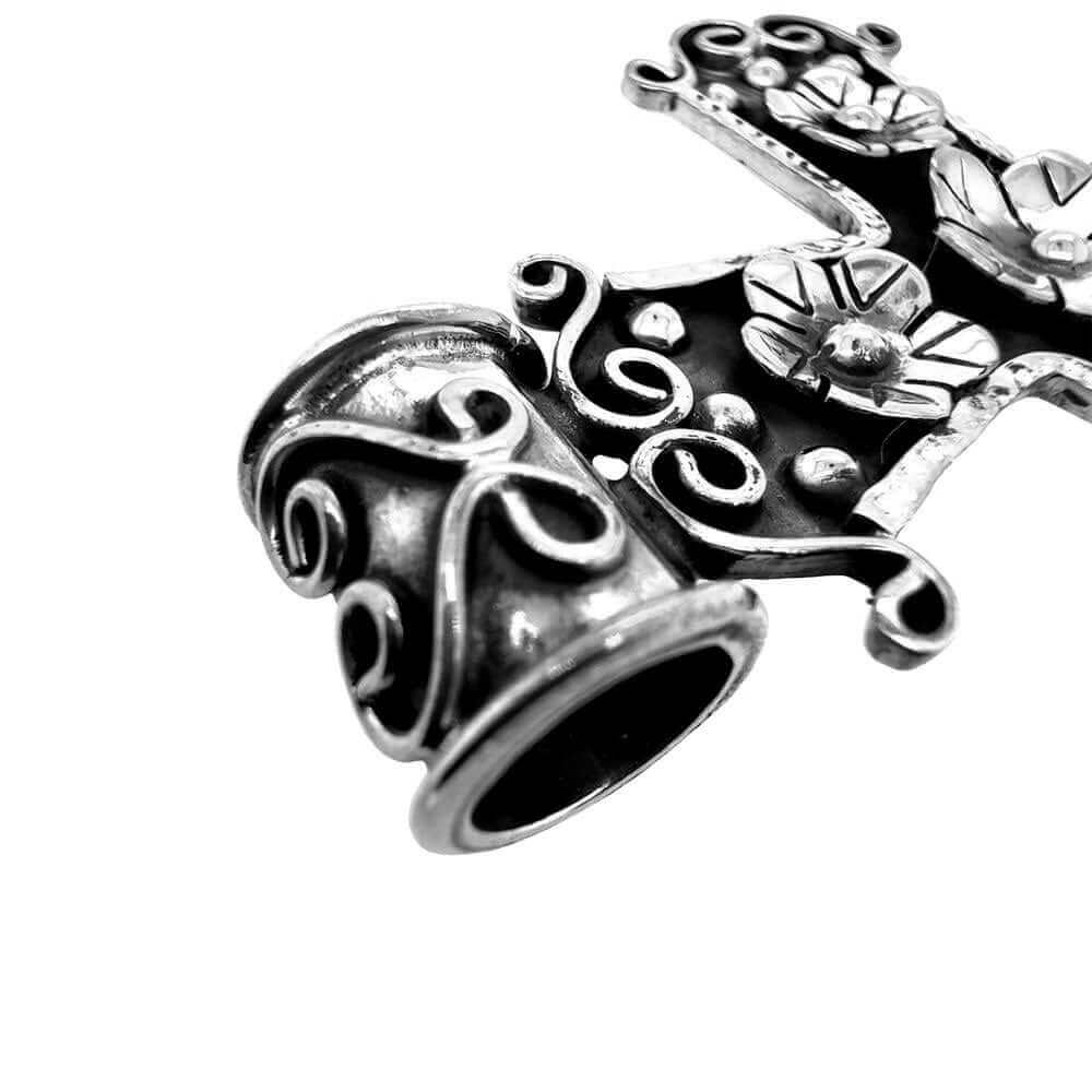 Pendentif Croix Argent Fleurs