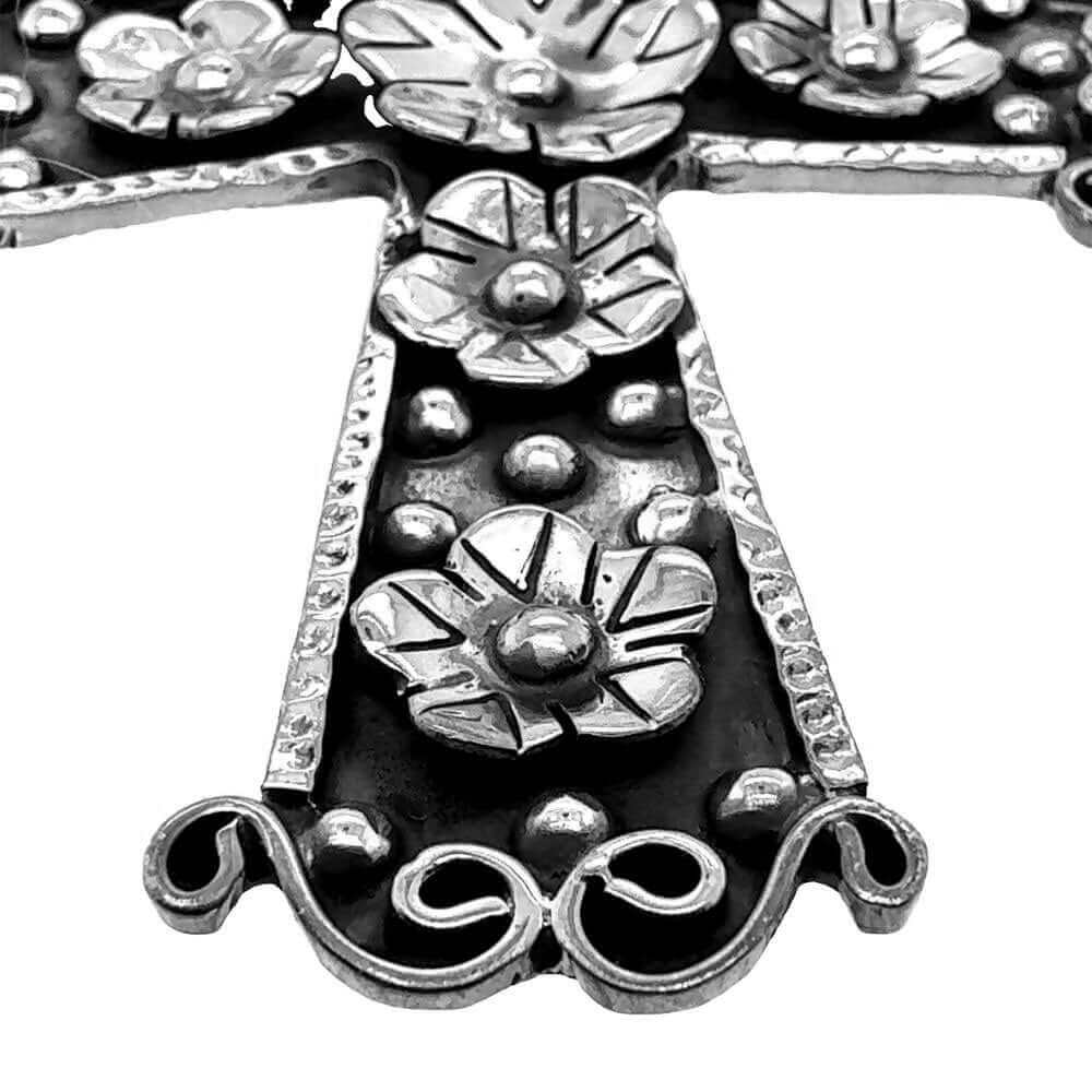 Pendentif Croix Argent Fleurs