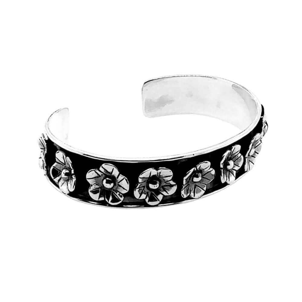 Flowers-Silver-Cuff-Bracelet-side-Nueve-Sterling