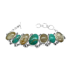 Genuine-Turquoise-and-Rutilated-Quartz-950-Silver-Bracelet-flat-2-Nueve-Sterling