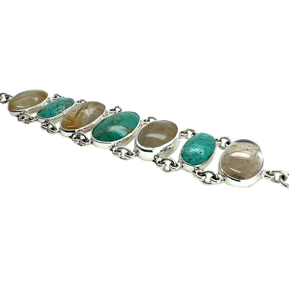 Genuine-Turquoise-and-Rutilated-Quartz-950-Silver-Bracelet-side-Nueve-Sterling