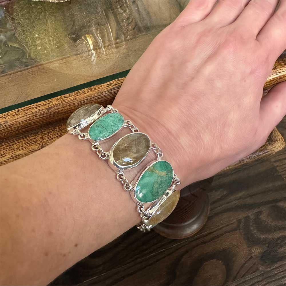 Genuine-Turquoise-and-Rutilated-Quartz-950-Silver-Bracelet-with-model-Nueve-Sterling