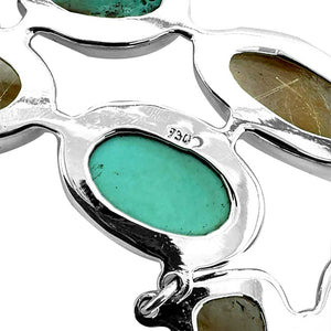 Genuine-Turquoise-and-Rutilated-Quartz-950-Silver-Necklace-mark-Nueve-Sterling