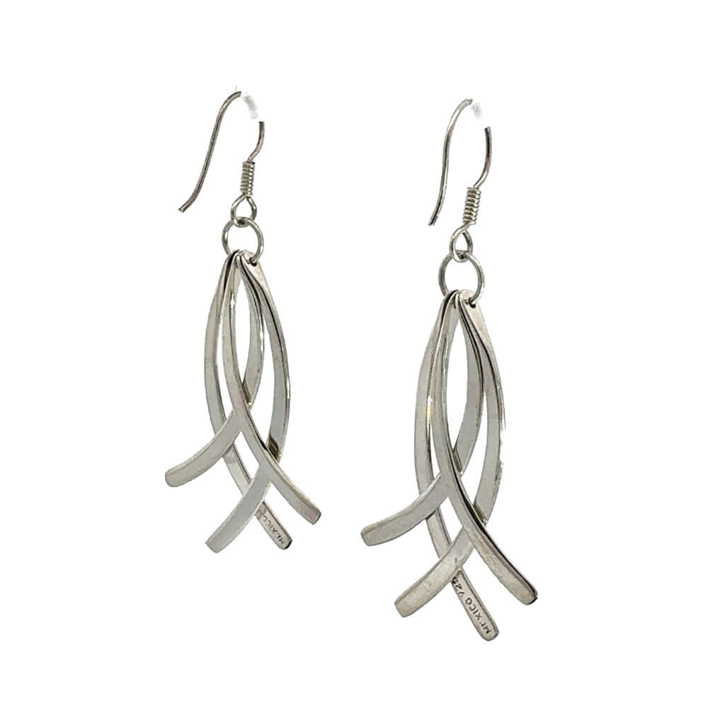 Pair of silver earrings on a white background
